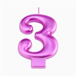 Свеча для торта "Европейская ГИГАНТ", цифра 3, 7 см, фиолетовый металлик
