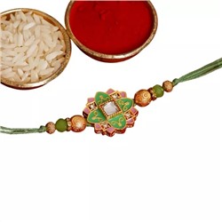 Набор: браслет Ракхи, Синдур и Рис, Green & Pink Meenakari Rakhi and Roli Chawal Set, произв. eCraftIndia