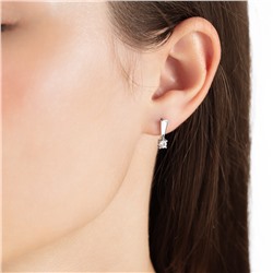Серьги с фианитом родированные серебро 925*