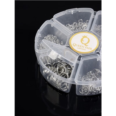 Набор соединительных колец для украшений в пластиковом боксе, 6 размеров, цвет серебро