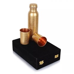 Медный набор: бутылка (1000 мл) и 2 стакана, Copper Bottle with 2 Glass Set, произв. JR Handicrafts World