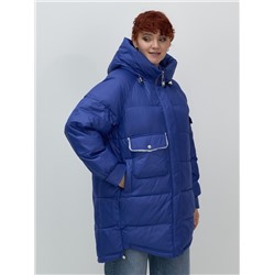 Куртка зимняя женская с капюшоном модная синего цвета 7341S