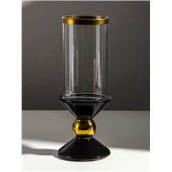 Подсвечник на 1 свечу «Параллели», керамика, стекло, d=7.5 см, чёрный с золотом, 9.5×9.5×24 см