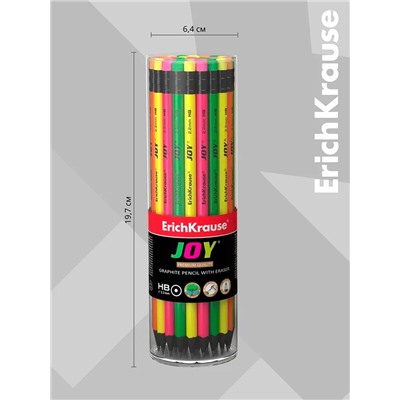 Карандаш чернографитный ErichKrause «JOY», HB, грифель d=2.2 мм, пластик, круглый, в тубусе, неон МИКС