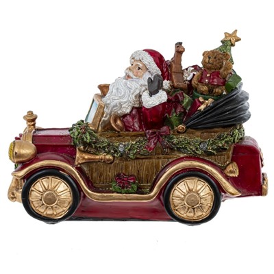 GAEM Фигурка декоративная "Дед Мороз на машине" с подсвет (2xAA н/п), L25 W12 H16 см