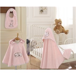 Комплект Пончо 4 Предметa 0-1 год Twinbears Pembe Panço - EcoCotton
