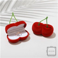 Футляр под серьги, кольца «Вишня», бархатный, 7×6.5×3.5 см, красный