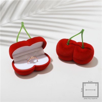 Футляр под серьги, кольца «Вишня», бархатный, 7×6.5×3.5 см, красный