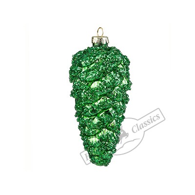 Шишка сосновая с бисером изумрудная винтаж (стекло) 6х12,5 см