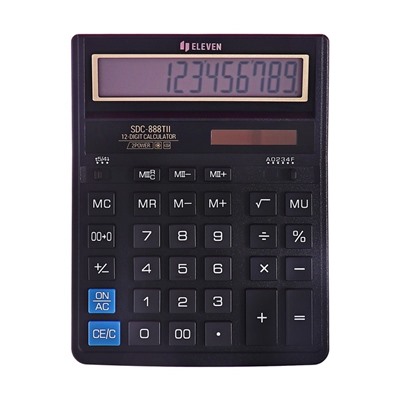 Калькулятор настольный Eleven SDC888TII, 12-разрядный, 159×205×27 мм, двойное питание, чёрный