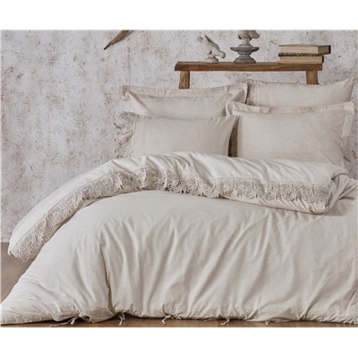 2 сп. Евро Комплект Постельного Белья Cotton Saten Leila Bej - EcoCotton