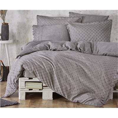 2 сп. Евро Комплект Постельного Белья Cotton Saten Ella Gri Çift - EcoCotton