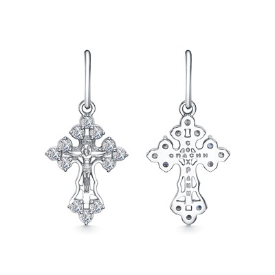 Крест из серебра литье с фианитом родированный