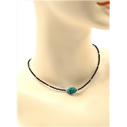 Чокер из шпинели черной с подвеской из бирюзы искусственной, 38см
