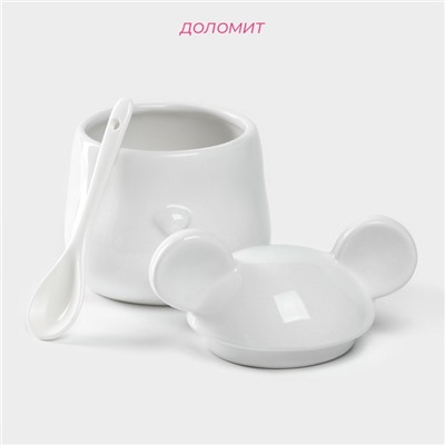 Сахарница Доляна «Мишка Отто», 400 мл, 11×12×12.5 см, белая