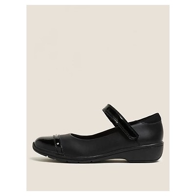 Kids' Leather Diamante Wedge School Shoes (13 Small - 7 large)