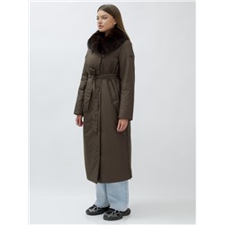 Пальто зимнее женское с мехом песец люкс класса коричневого цвета 5071K