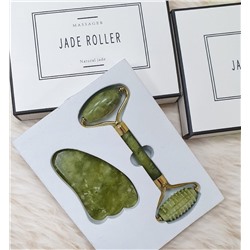(ЗАМЯТА КОРОБКА) Набор Роллер нефритовый гладкий + с колючками и скребок ГуаШа