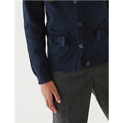 Girls’ Pure Cotton Bow Pocket School Cardigan (3-18 Yrs)