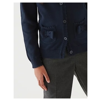 Girls’ Pure Cotton Bow Pocket School Cardigan (3-18 Yrs)