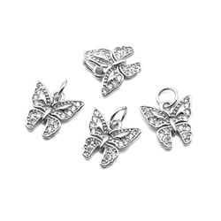 Подвеска бабочка 11*10мм с фианитами, серебристая