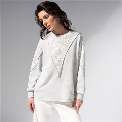 Свитшот комбинированный с кружевом, Границы нежности (серый)