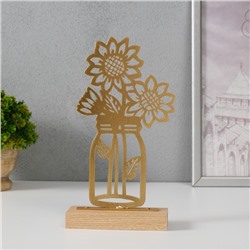 Фигурка металл «Подсолнухи в банке», золото, 5×11.5×22 см