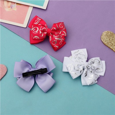 Зажим для волос «Бантик», вензеля серебро, 6 см