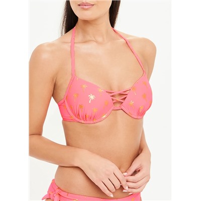 Metallic Palm Print Underwire Bikini Top