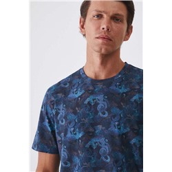 T-shirt bawełniany męski z domieszką elastanu wzorzysty kolor multicolor
