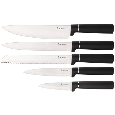 НАБОР AGNESS ИЗ 10ПР: 5 НОЖЕЙ, 4 ДОСКИ И ПОДСТАВКА, ЦВЕТ: ЧЕРНЫЙ МРАМОР