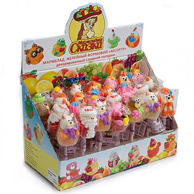 Мармелад желейный формовой "Мармелад на палочке"  28шт*20гр Шоу-бокс (цена за 1шт 38руб)