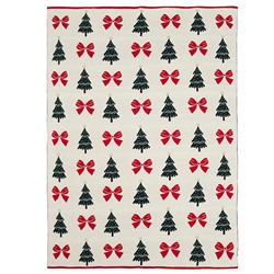 Плед из хлопка с новогодним рисунком Christmas Bows из коллекции New Year Essential, 130x180 см
