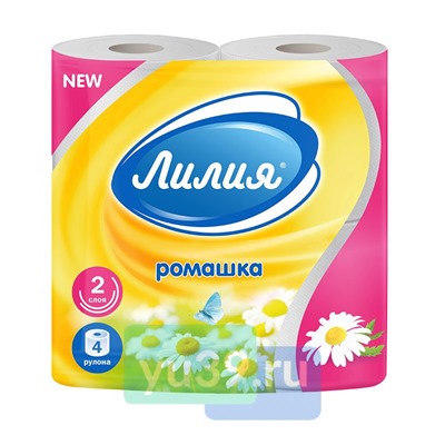 Туалетная бумага Лилия Ромашка, 4 рул., 2 сл., цв. белый