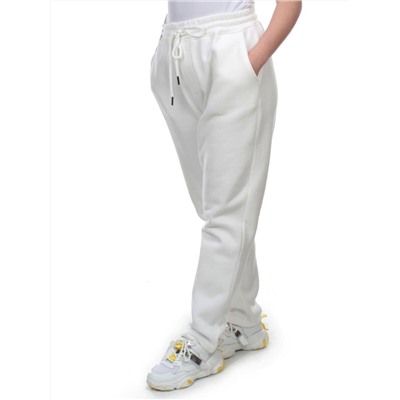 M045 WHITE Брюки спортивные женские на флисе (100% хлопок) 7986