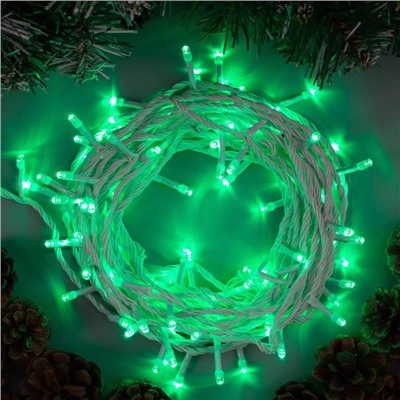 Гирлянда «Нить» 10 м, IP20, белая нить, 100 LED, 8 режимов, 220 В, свечение зелёное