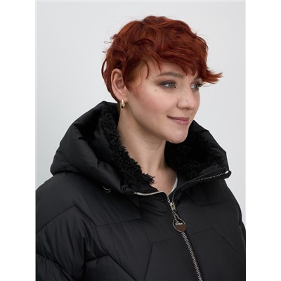 Куртка зимняя женская из овчина стильная и модная черного цвета 7309Ch