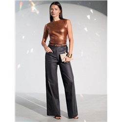 Топ с закрытым декольте из хлопка с эластаном в рубчик с матовым покрытием металлик