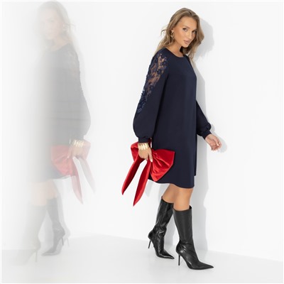 Платье с ажурными рукавами, Секрет любви (синее)