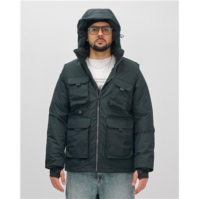 Куртка - жилетка трансформер с подогревом 2 в 1 мужская зимняя темно-синего цвета 6668TS