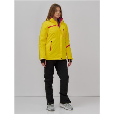 Горнолыжная куртка женская зимняя желтого цвета 7091J