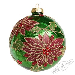 Шар "Рождественский" зеленый винтаж (стекло) 10 см