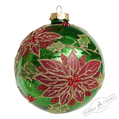 Шар "Рождественский" зеленый винтаж (стекло) 10 см