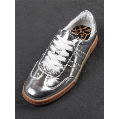 03-B6C-7C GREY/SILVER Кеды женские (натуральная кожа)