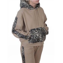 008 BEIGE/LEOPARD Костюм спортивный зимний женский (95% хлопок, 5% полиэстер)