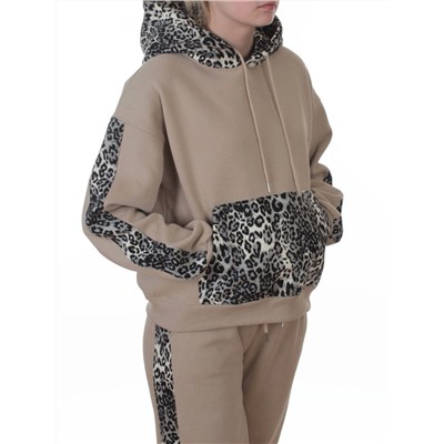 008 BEIGE/LEOPARD Костюм спортивный зимний женский (95% хлопок, 5% полиэстер)