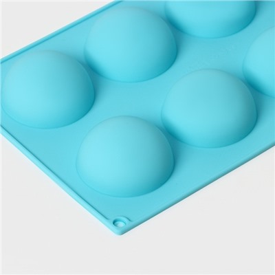 Форма для выпечки Доляна «Полусфера», силикон, 29×17 см, 8 ячеек (d=5.8 см), голубая