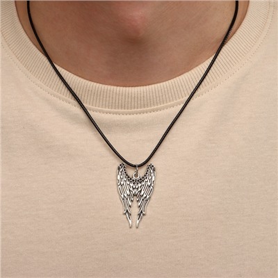 Кулон на шнурке «Крылья», цвет чернёное серебро на чёрном шнурке, 42 см