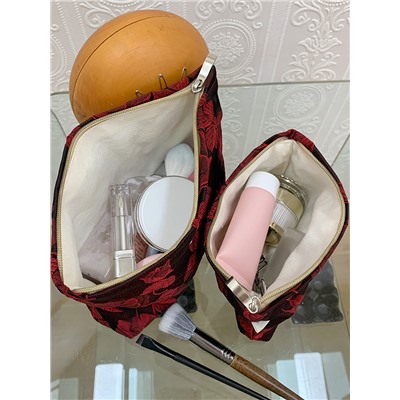 Retro capacious cosmetic bag, handheld organizer bag to go out, travel bag, liner, flowered
