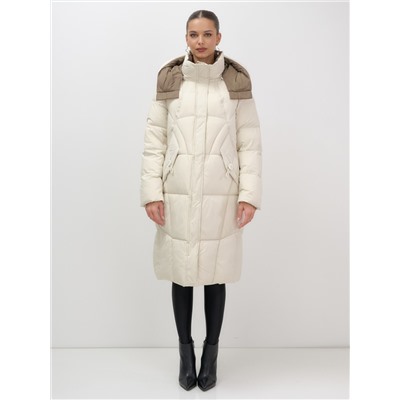 Пальто зимнее утепленное с капюшоном женское бежевого цвета 7709B